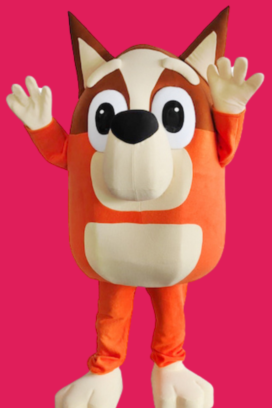 Outdoor birthday party setup with Bluey and Bingo-themed decorations and activities.